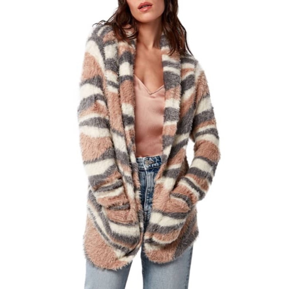 AS by DF Celestial Moon Intarsia Eyelash Fluffy Knit Cardigan Sweater Cozy M
